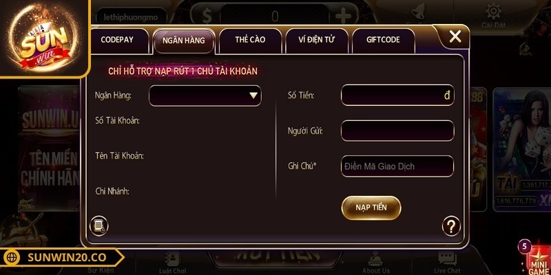 Nạp tiền tại sunwin bằng cổng thanh toán online